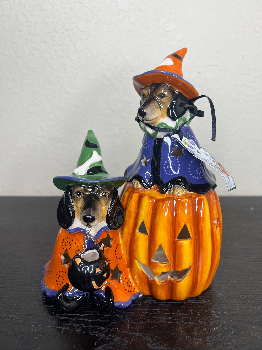 NEW Blue Sky Clayworks Halloween Harry and Hermoine Dachshunds Tealight Holder
